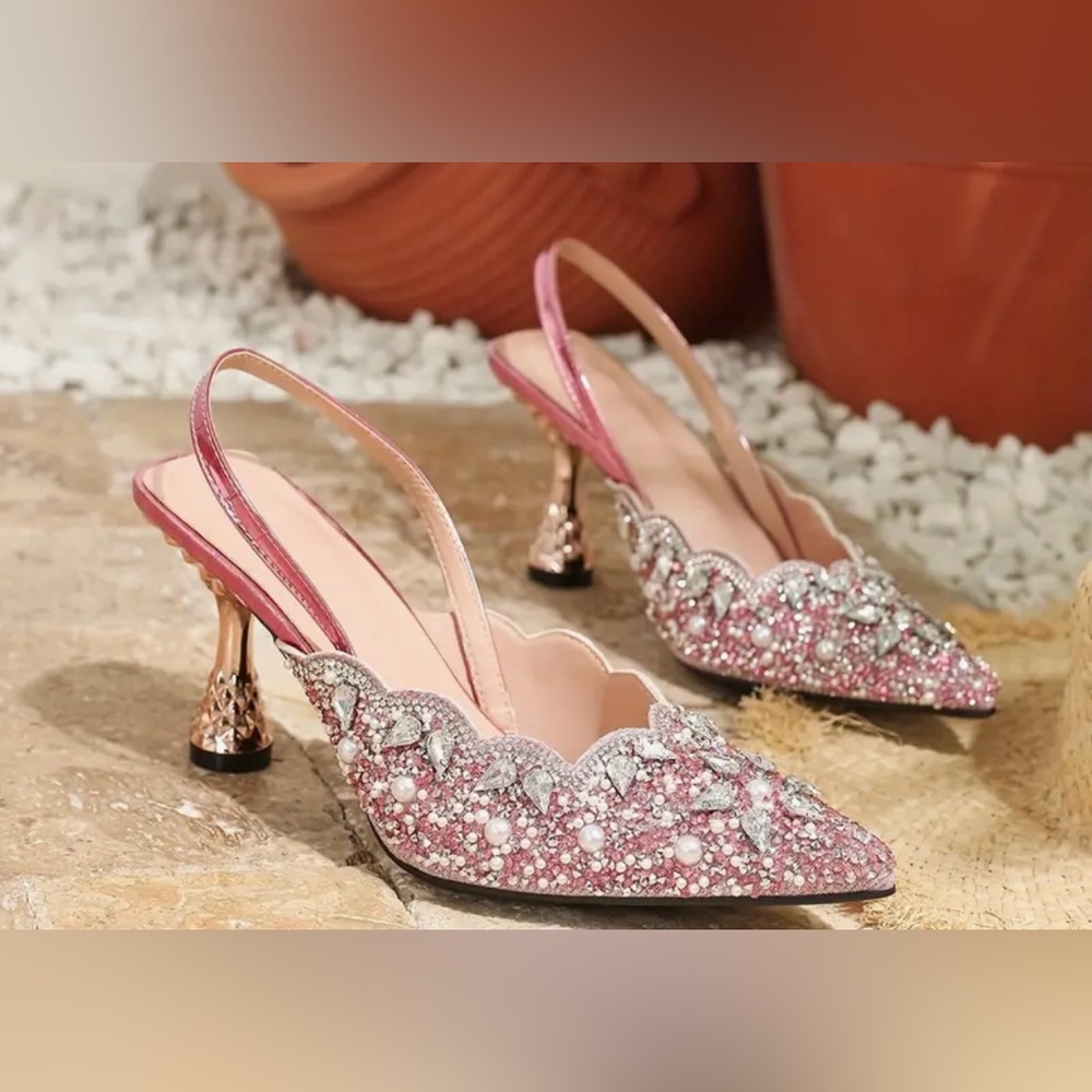 Elegant Pink Embellished Slingback Heels